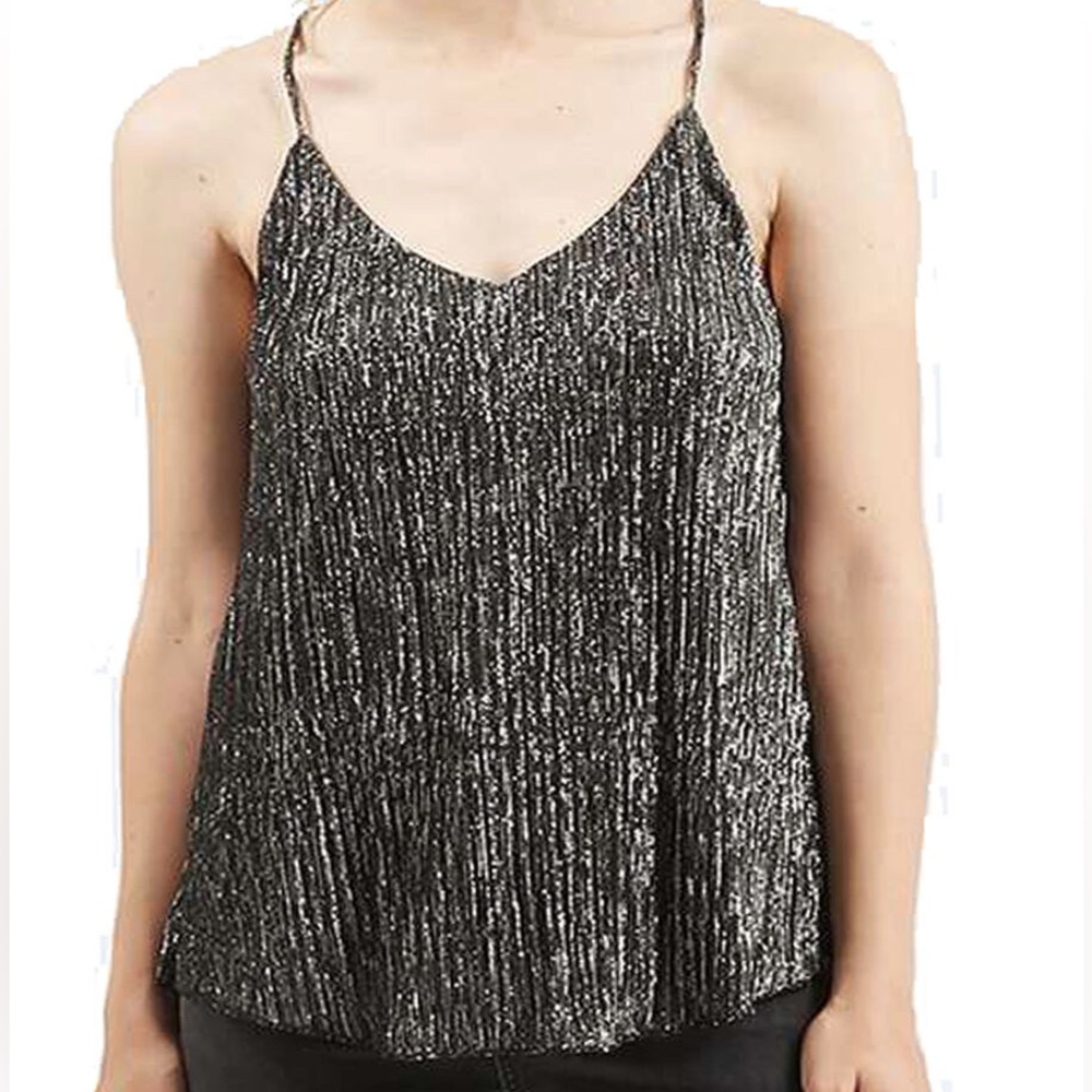 TopShop Y Back Cami in Black and Metallic